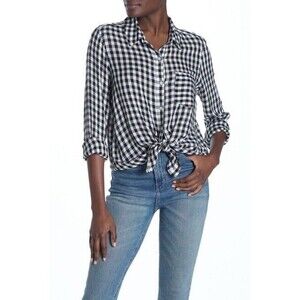 Abound Weekend Tie Front Black Annet Checked Light Shirt Size XS